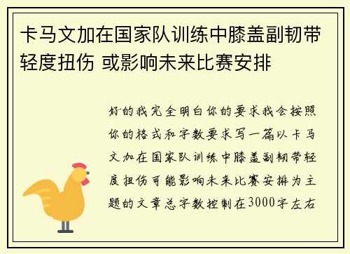 卡马文加在国家队训练中膝盖副韧带轻度扭伤 或影响未来比赛安排